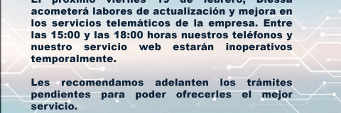 Diessa Informa: Actualización telemática, servicio interrumpido.