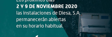 Días 2 y 9 de noviembre de 2020 abrimos en nuestro horario habitual